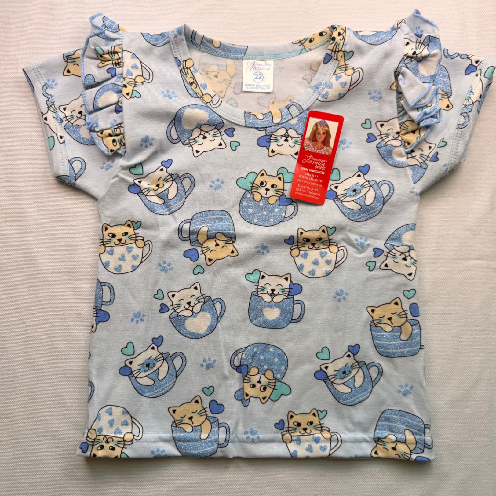 Blusa de gatito color celeste